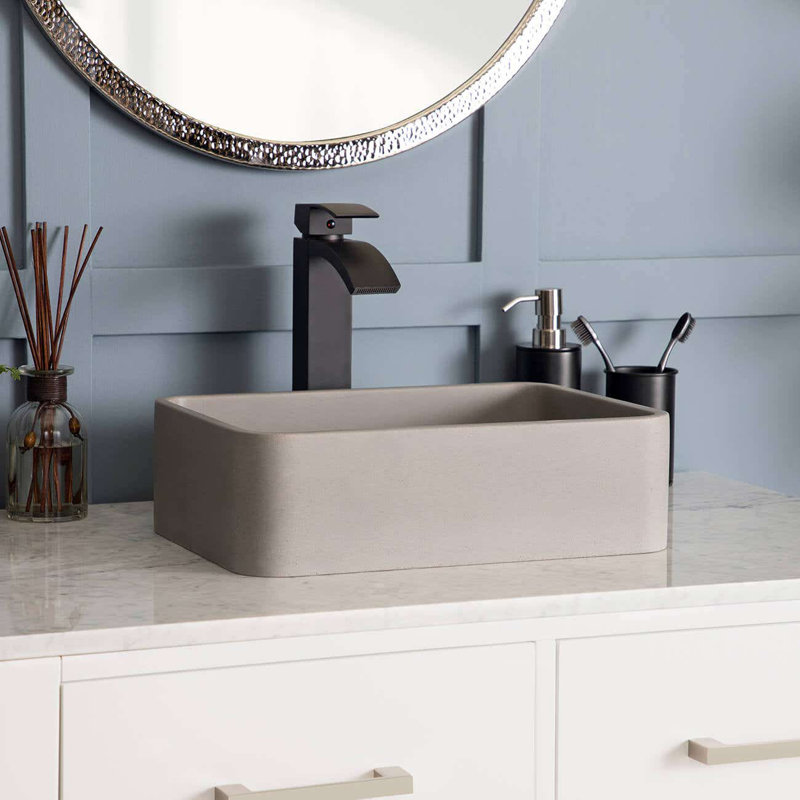 Chevington 11.13'' Concrete Rectangular Bathroom Sink, Smooth Gray