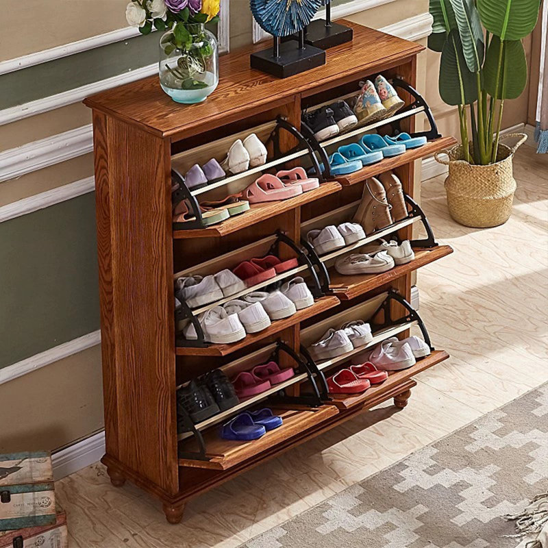 Brown Solid Wood Shoe Storage Bench, 47.64" H x 47.24" W x 13.39" D, Brown