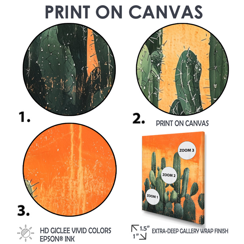 Maricza pastel cactus au lever du soleil II - Cactus, art mural, H 20 po x l 12 po, Impression encadrée sans passe-partout