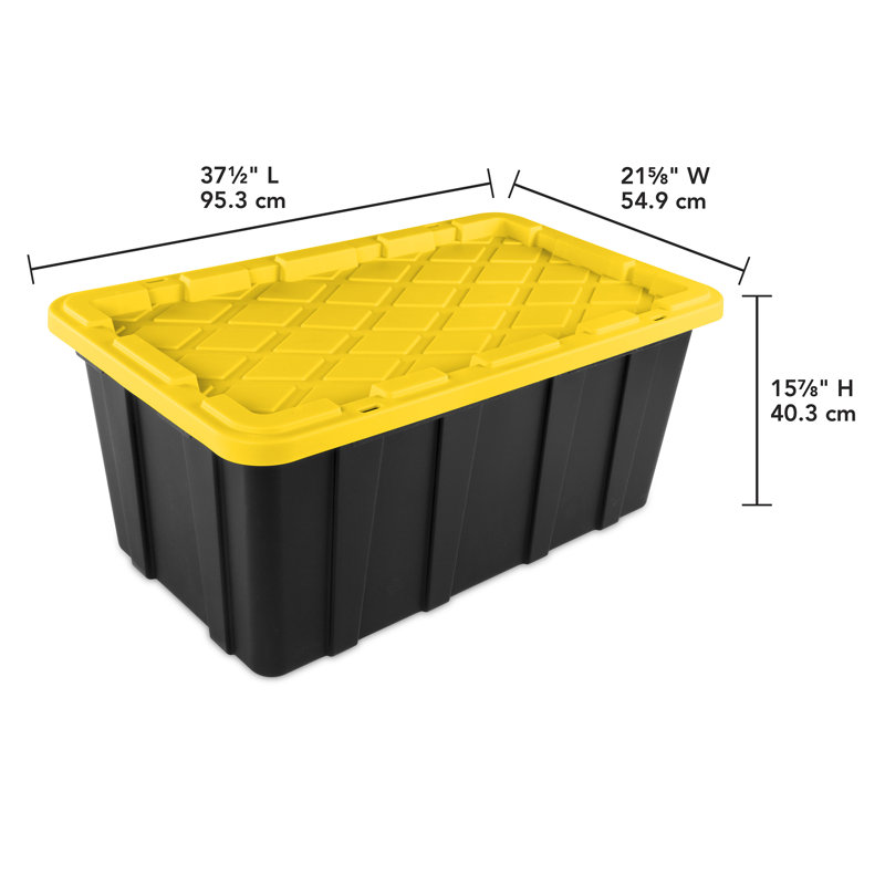 Sterilite 17 Gallon Industrial Stackable Storage Tote Lidded Containers, 6 Pack, 8 Pack, Black/Yellow, 38 Gallon