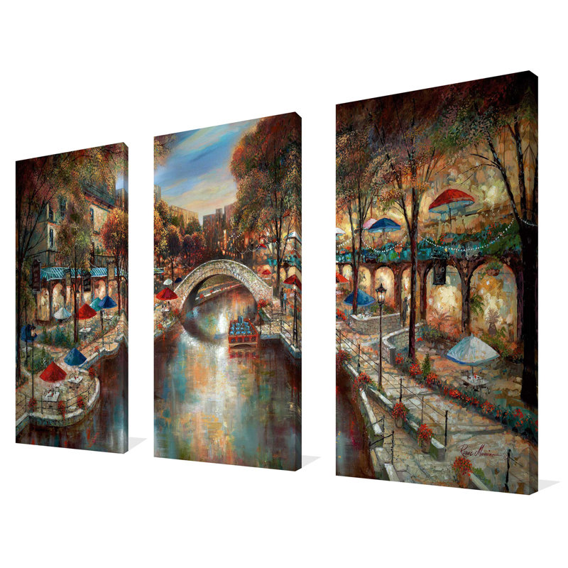 «Evening On The Canal», ensemble de 3 impressions sur toile