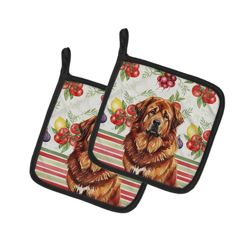 Paire de supports à casseroles en forme de mastiff tibétain rouge et rouge, Rouge doré