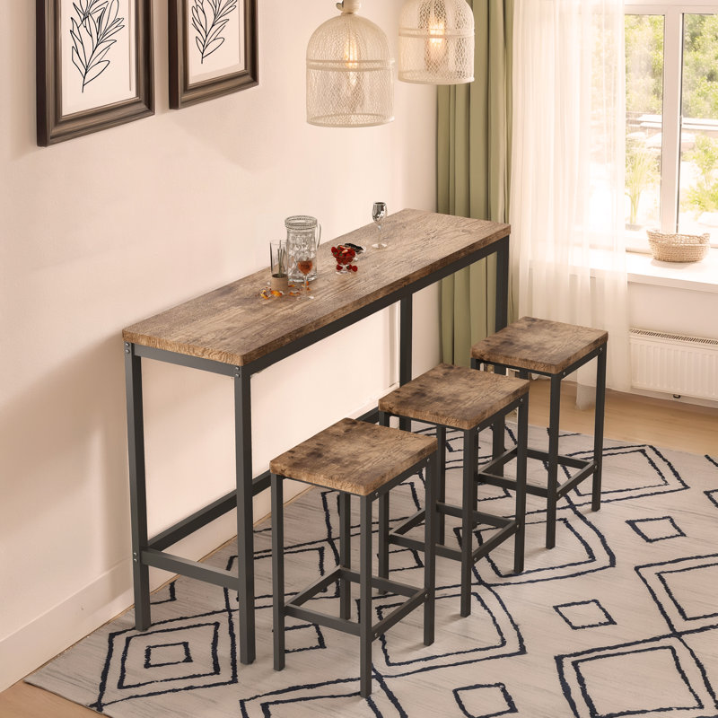 Modern Design Kitchen Dining Table, Pub Table, Long Dining Table Set with 3 Stools, Easy Assembly, Natural, Natural
