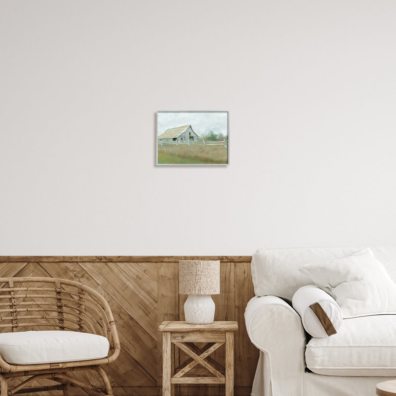 Gray Framed Rural Farmland Fence Canvas Print
