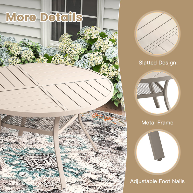 6-Person Outdoor Patio Dining Set With Round Table, Cream/Cream