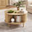 Round Coffee Table With Storage, Fluted Circle Coffee Table with Sliding Doors, Mid Century Modern Center Table For Living Room-891666361