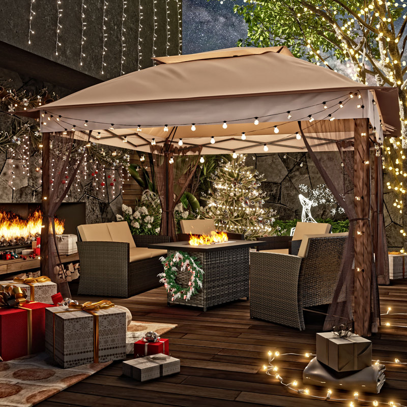 11 Ft. W x 11 Ft. D Steel Pop-up Gazebo, Beige