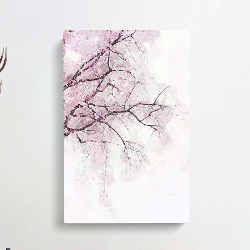 A Pink Cherry Blossom Tree Abstract Art - Wrapped Canvas, 91cm H x 60cm W x 3cm D