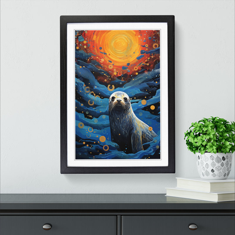 Seal Seal Seal Orphism - Single Picture Frame Print on Wood, Black, 46cm H x 34cm W x 2cm D