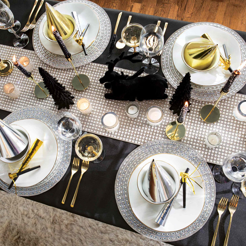 Sparkles Home Montaigne Pearl Table Runner | Faux Pearl Rhinestone Velvet Dining Décor 13-Inch, 72" L