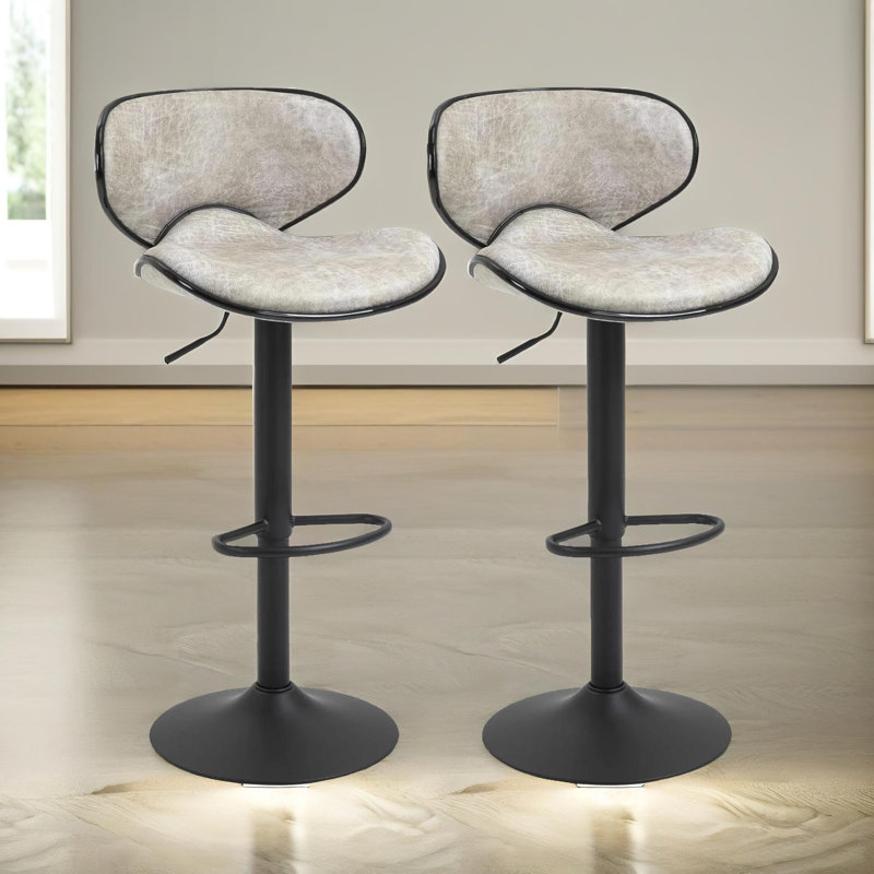 Banessa Grey Swivel Adjustable Height 2 Bar Stools, Kitchen Chair, Vegan Leather