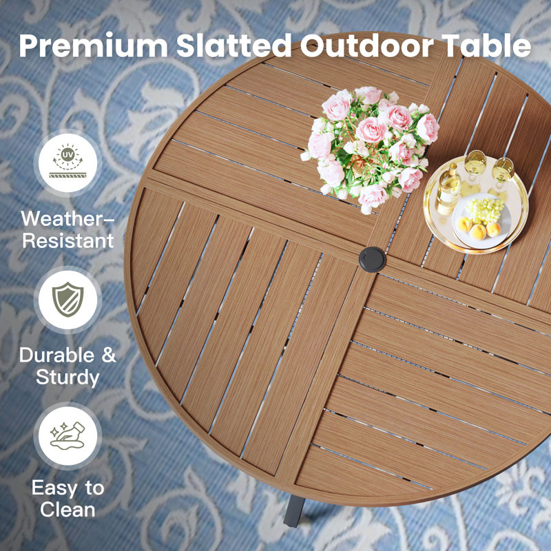 4-Person Round Patio Dining Set With Stackable Textilene Chairs, Brush Wood Brown/Black
