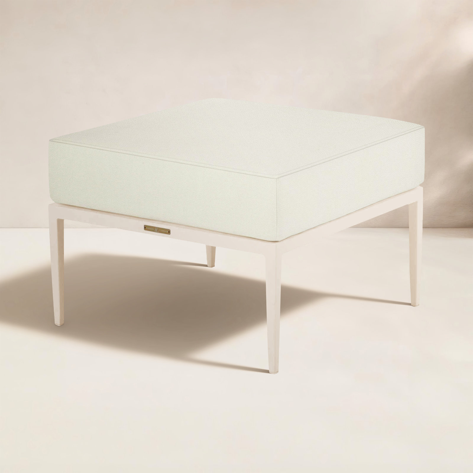 Elegante Wrought Aluminum Outdoor Latticework Ottoman, Welt, Chalk , Natural White