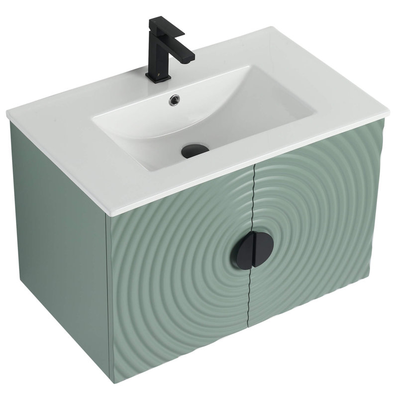 Pellabay Modern Bathroom Vanity with Fluted Circular Doors 30" Wide, Mint Green