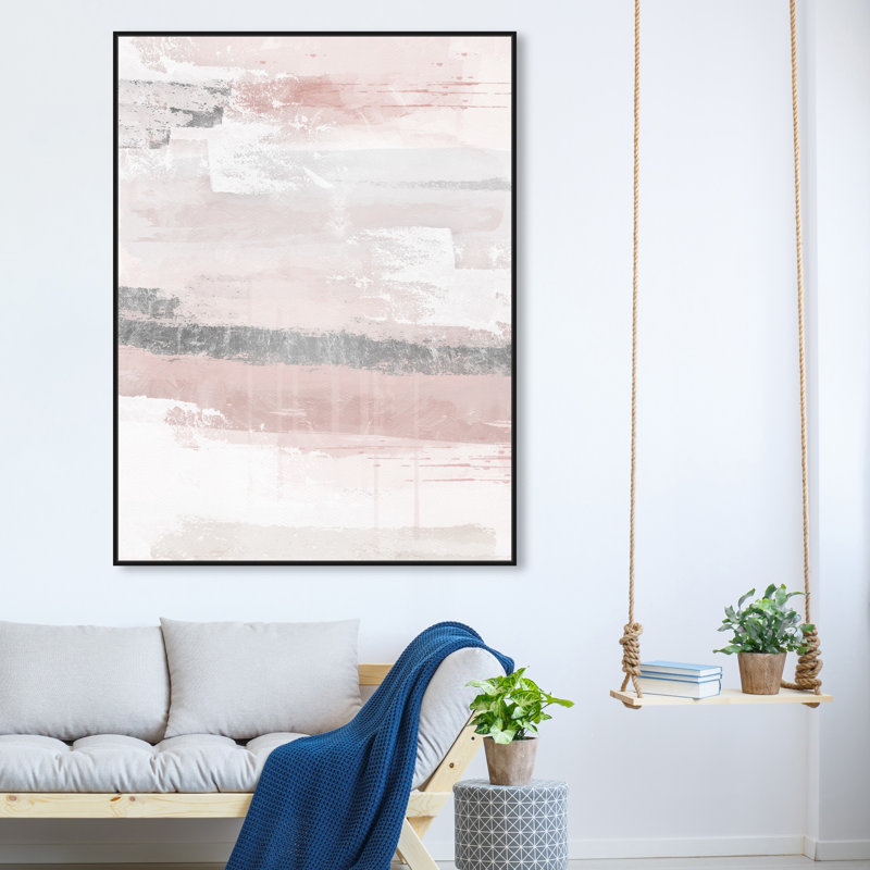 Éléments sophistiqués rosés - peinture, H 45 po x l 36 po, Toile avec cadre noir