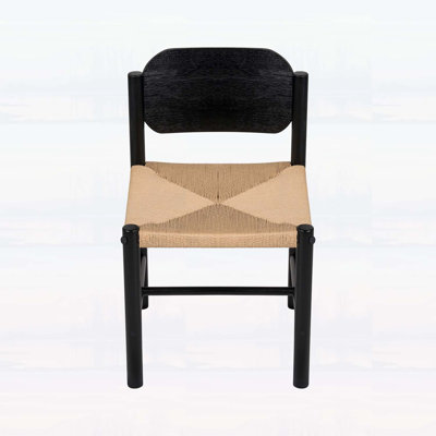 Chaises de salle à manger en bois avec assise en corde de papier beige, chaises de cuisine d'intérieur sans accoudoirs, ensemble de 2, durables et élégantes