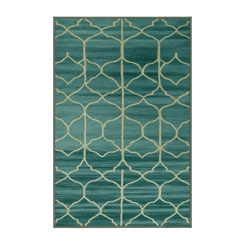 Machine Washable Trellis Green Area Rug, Runner 2' x 4'