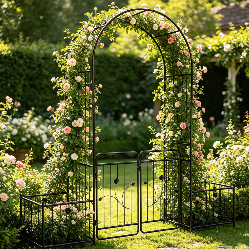 Arche de jardin en métal robuste avec barrière - l 79 po x H 85 po en acier galvanisé antirouille et thermolaquée pour plantes grimpantes