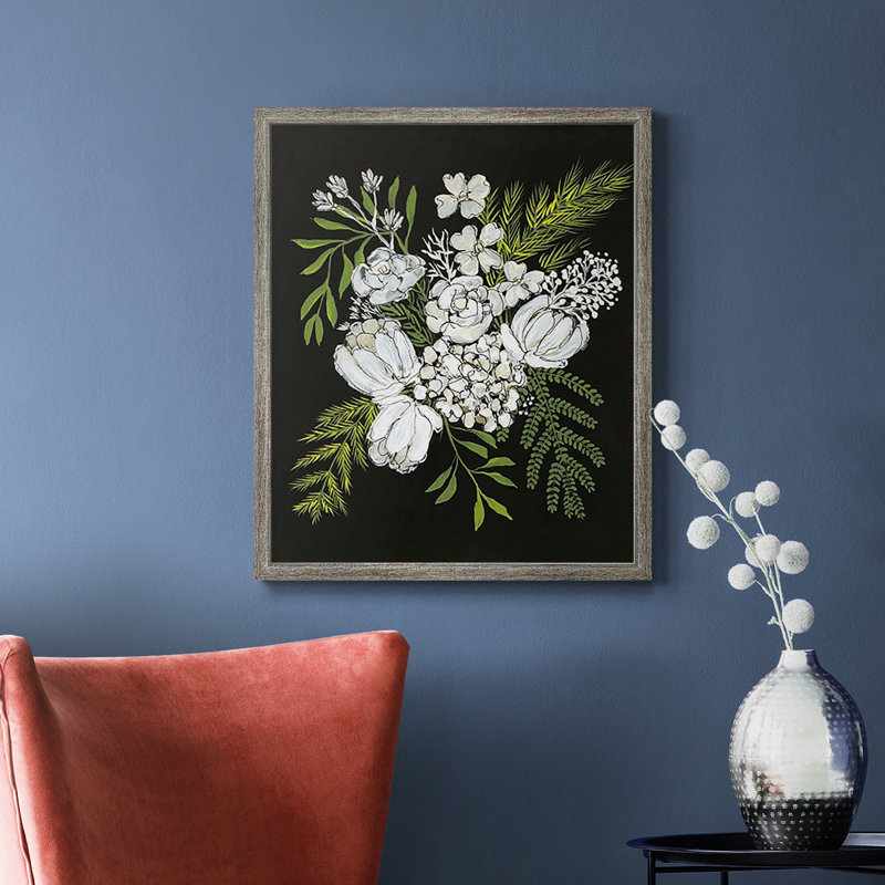 Alabaster Bouquet II, toile encadrée de qualité supérieure - prête à être accrochée, Argent patiné, H 24 po x l 20 po