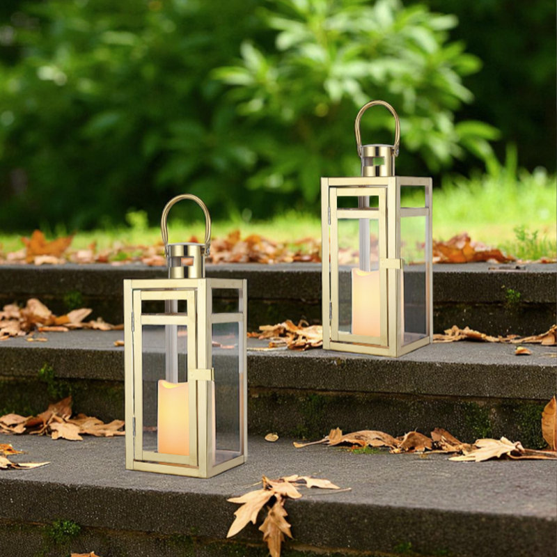 Ensemble de 2 lanternes décoratives en acier inoxydable de 12 po de hauteur