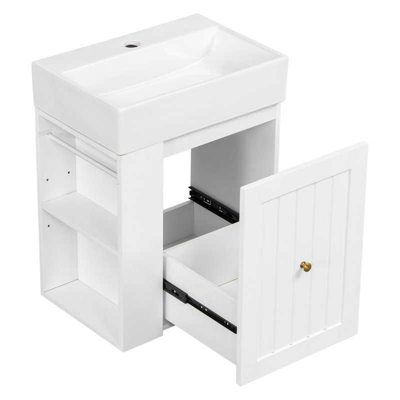 Space-Saving Modern Vanity for Small Bathrooms, Blanc, White