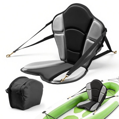 Siège de kayak, paquet de 1 po d'épaisseur, siège de planche à pagaie universel avec support pour le dos, coussin rembourré avec sac de rangement et sangles réglables pour SUP, bateau de pêche, kayak gonflable, bateau à rames