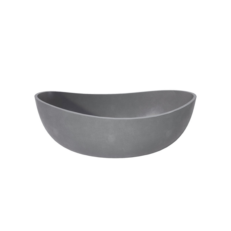 63" Oval Freestanding Solid Surface Soaking Bathtub with Pop-Up Drain & Overflow