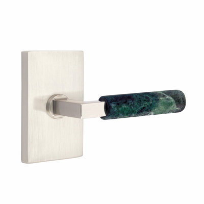 Ensemble de leviers d'intimité Emtek Select, moderne Rosette, tige carrée en L, poignée en marbre vert, l 5,875 po x L 5,875 po