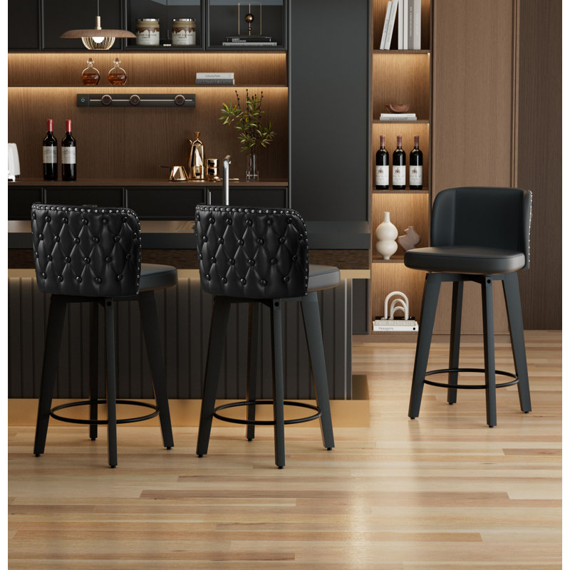 Tabouret de bar et de comptoir pivotant en bois massif rembourré (lot de 3), Noir