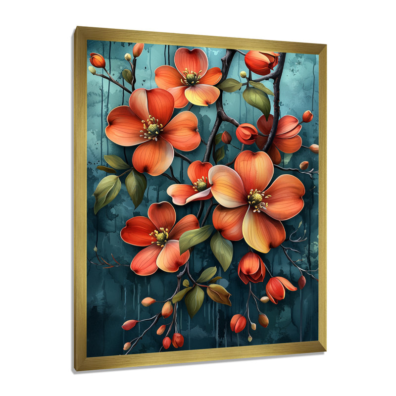 Korte IV - Décoration murale florale, H 32 po x l 24 po, Doré, Picture Framed