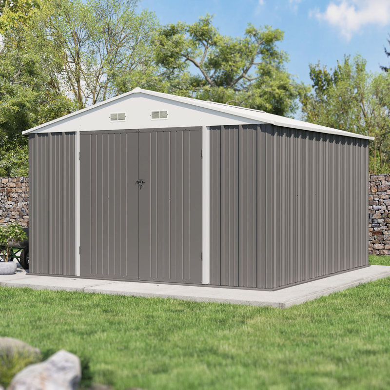 Remise de rangement en métal l 10 pi x P 10 pi, Gris / Blanc