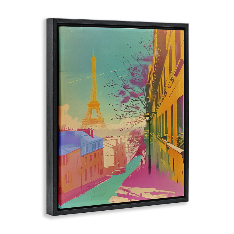 Abstrait, "Paris Tower", art mural encadré par Sasha, Cadre flottant noir de jais, H 21 po x l 17 po