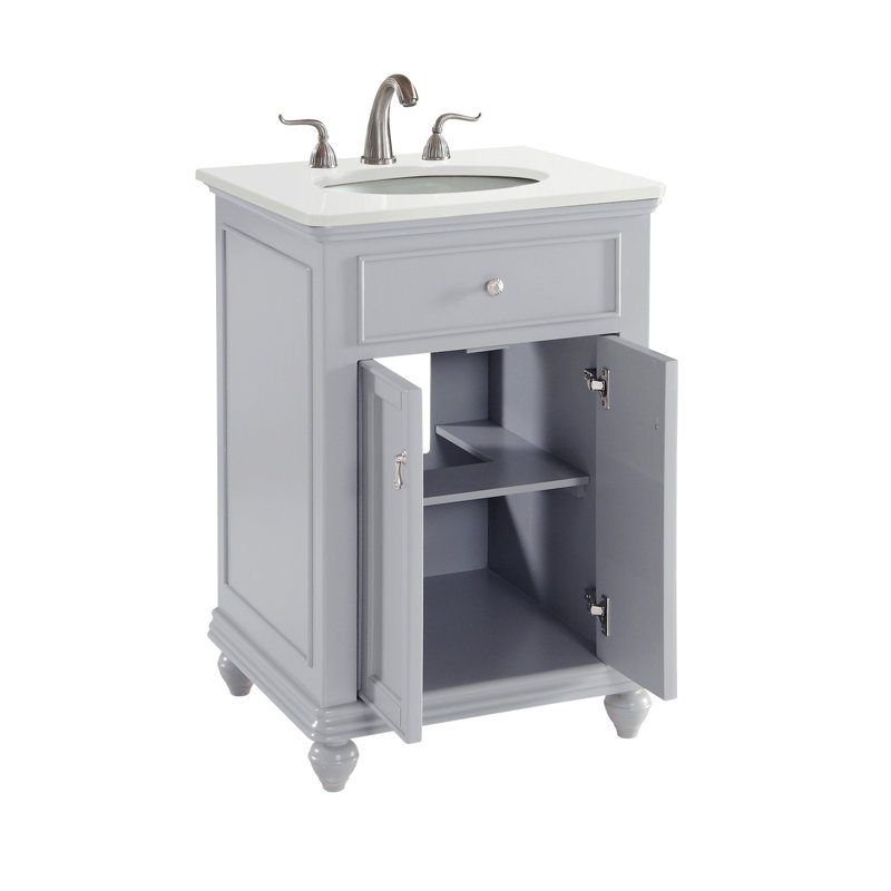 Ensemble de meuble-lavabo simple 24 po Otto, Gris clair, Ivoire blanc