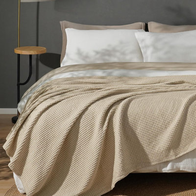 PHF 100% Cotton Waffle Weave Blanket for Bed,Snag Proof Lightweight Breathable Moisture-Wicking Throw for Couch,Great for Layering in Cold Weather,Machine Washable,Home Decor Gift