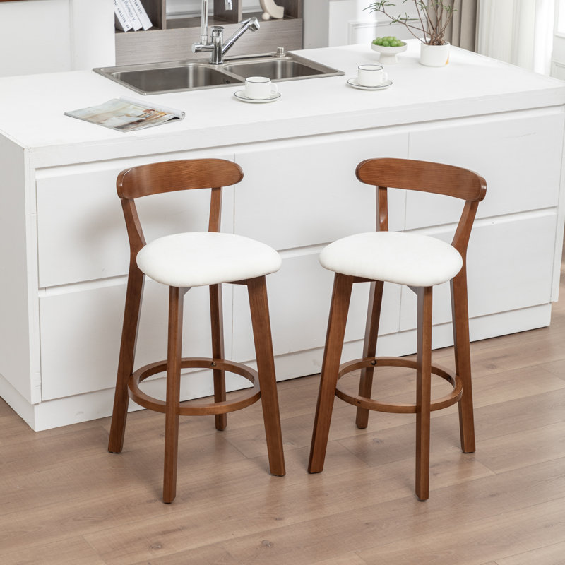Nordic Solid Wood Bar Stool, Beige