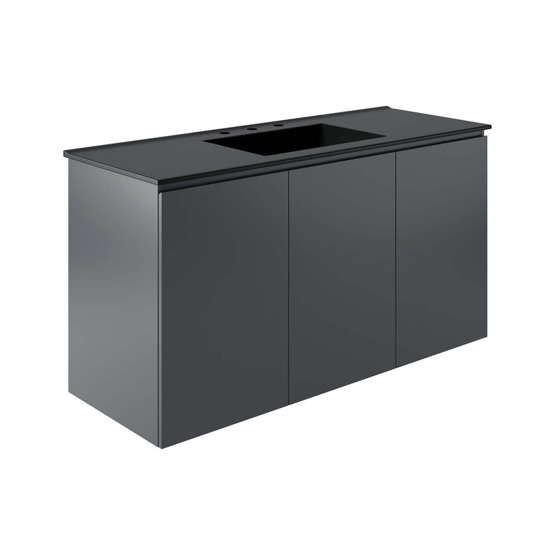 Modway Bryn 48" Wall-Mount Bathroom Vanity, Gray, Black