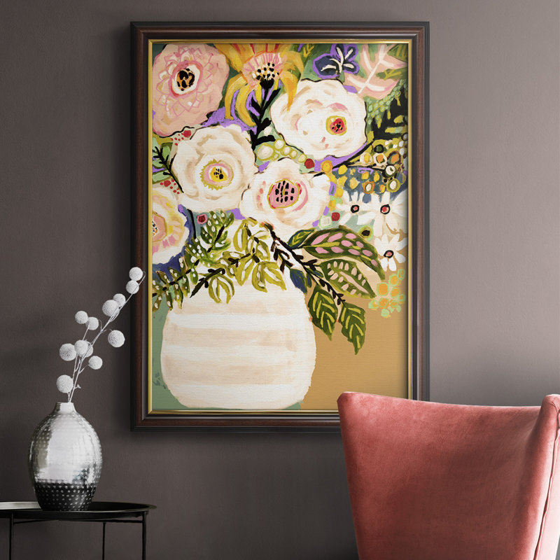 Fleurs d'été dans un vase II, toile encadrée de qualité supérieure - prête à être accrochée, H 36 po x l 24 po x P 1 po