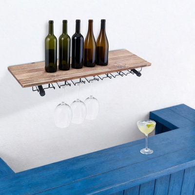 Rustic Wall Mounted Wine Rack With Glass Holder