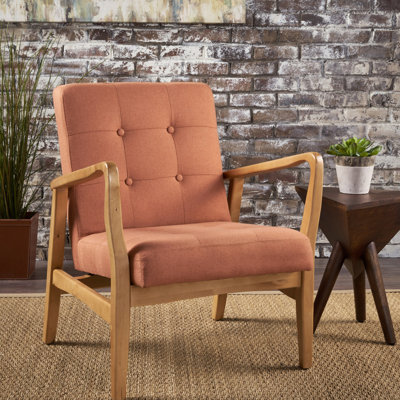 Fauteuil club Mid-Century moderne, fauteuil club en tissu orange pour la chambre à coucher et le salon, capitonnage élégant et vif, 32,12 po Hauteur, assise souple de 24,87 po de profondeur,