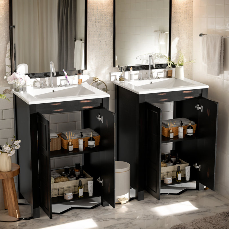 Ensemble de meuble-lavabo 48 po avec lavabos doubles (séparés), meubles-lavabos avec lavabos doubles en céramique et tablette de rangement, fermeture en douceur