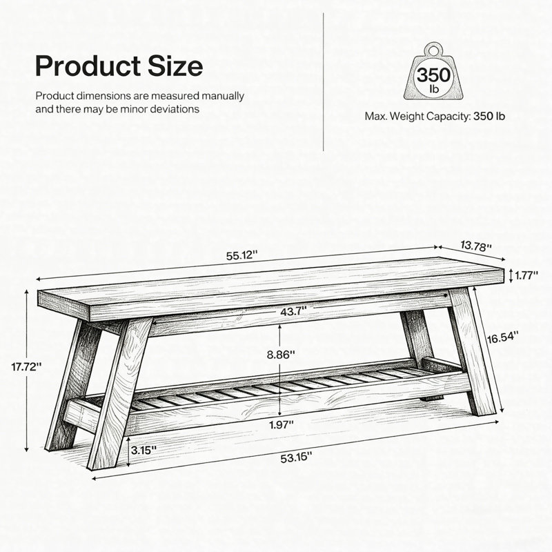 Banc de 55 po avec rangement pour chaussures, banc à chaussures à 2 niveaux en bois pour l'entrée, banc de couloir intérieur avec tablette