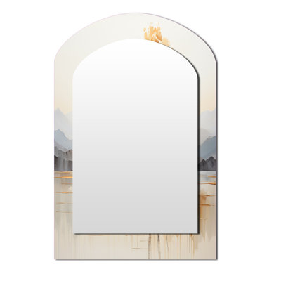 «Minimalisme jaune arbre solitude IV - miroir mural asymétrique unique d'arbres, miroir arqué traditionnel, art imprimé en métal