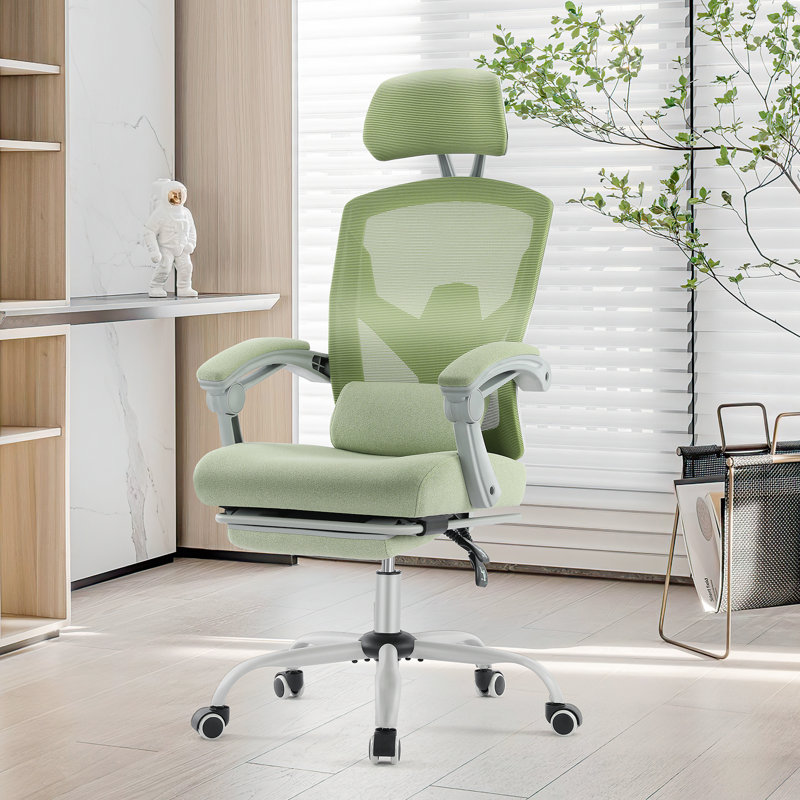 Chaise de bureau ergonomique à dossier haut en filet Mesh, Argent argent, Vert