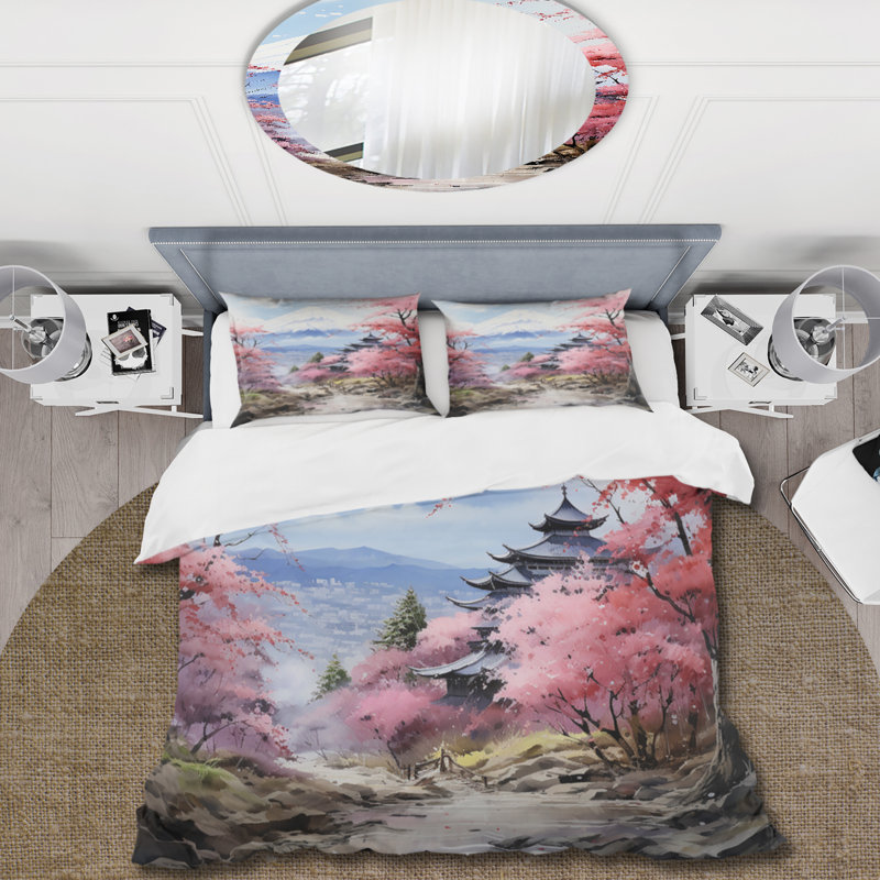 Asian Art Majestic Mont Fuji III - Ensemble de housse de couette Asian Art - Microfibre de polyester