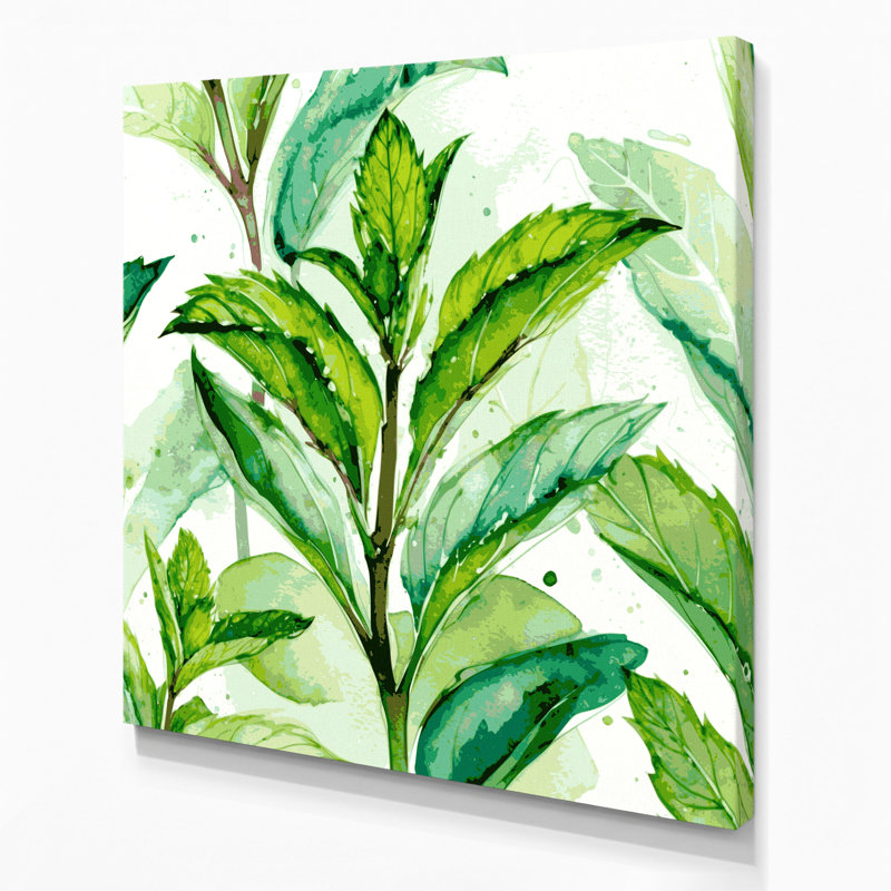 Art mural sur toile vert menthe botanique, H 12 po x l 12 po