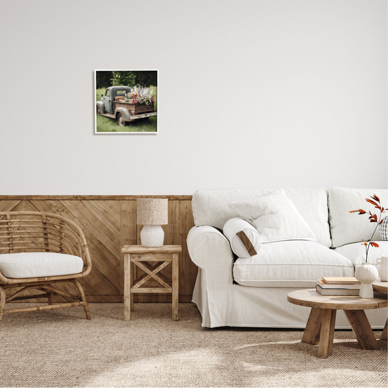 Vintage Rural Pickup with Flowers Framed Wall Art