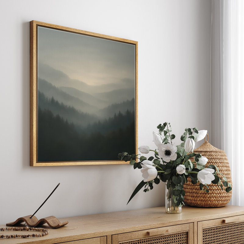 «Misty Mountain Forest Valley Landscape», reproduction d'art sur toile encadrée, Cadre flottant naturel