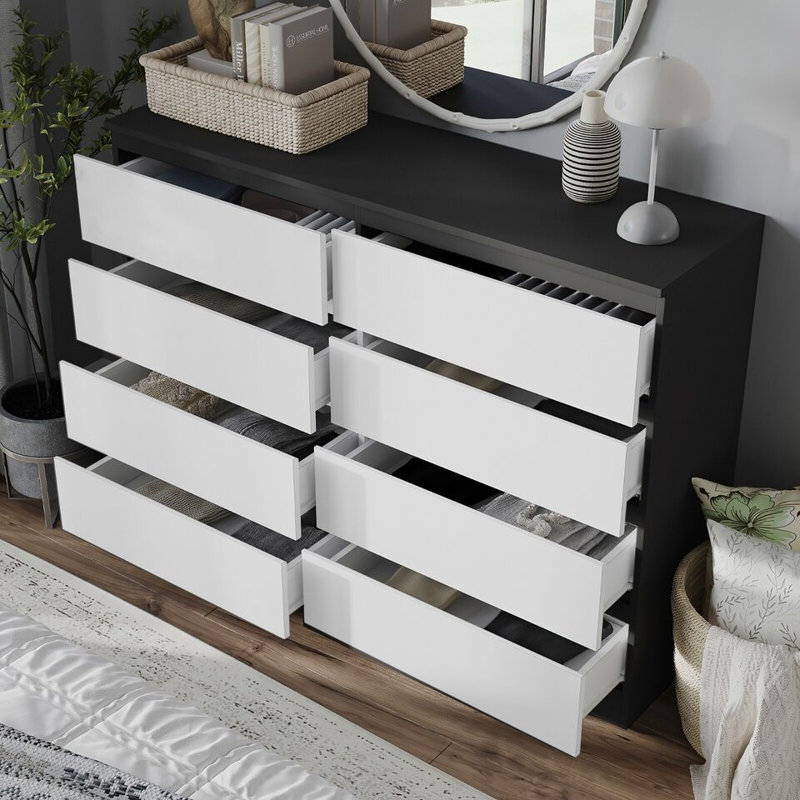 Sinahi 120cm W Chest of Drawers, Black Carcass/White