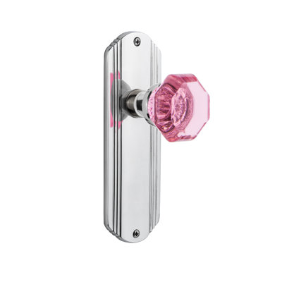Bouton de porte de mortaise intérieure en cristal rose avec plaque longue décorative Waldorf