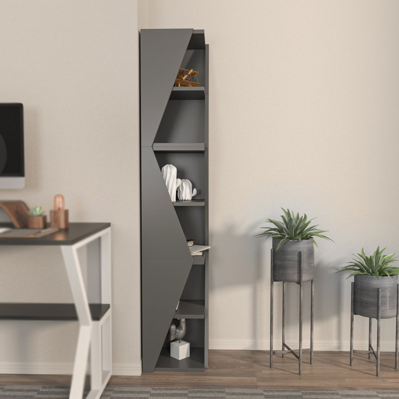 Bibliothèque moderne anthracite 64,8 x 12,6 x 12,6 pouces | 100% panneau de particules enduit de mélamine, épaisseur: 0,7 pouce | Solution de rangement élégante et fonctionnelle pour la maison ou le bureau, design durable et élégant
